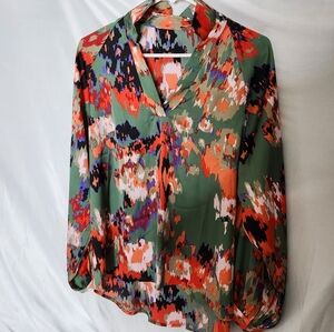 Floral Long Sleeve Polyester Blouse